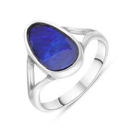 Sterling Silver Opal Abstract Split Shank Ring, RUNQ0001914