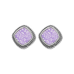 Sterling Silver Royal Crown Derby Mikado Foxtail Purple Cushion Stud Earrings, EUNQ0000785.