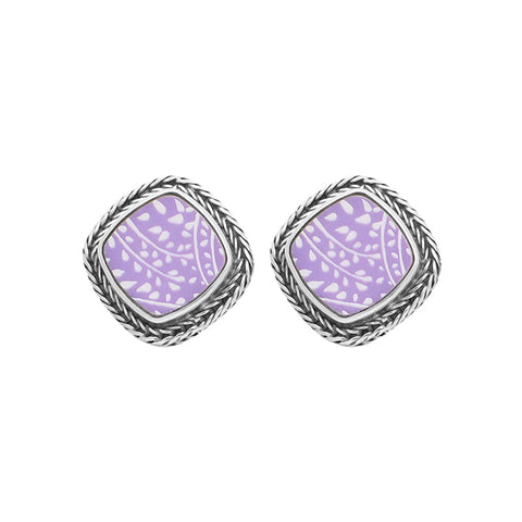 Sterling Silver Royal Crown Derby Mikado Foxtail Purple Cushion Stud Earrings, EUNQ0000785.