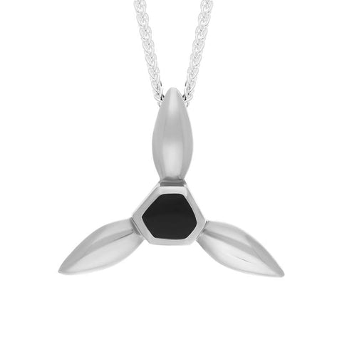 Sterling Silver Whitby Jet Tri Leaf Necklace D P1676.