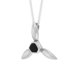 Sterling Silver Whitby Jet Tri Leaf Necklace D