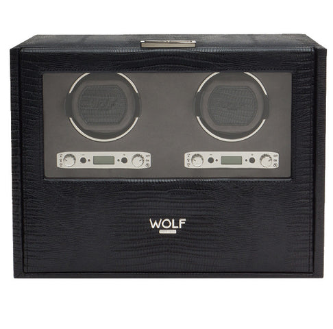 Wolf Watch Winder Blake Double Storage And Travel Case Black Lizard