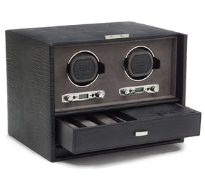 Wolf Watch Winder Blake Double Storage And Travel Case Black Lizard