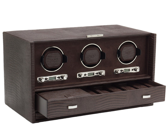 Wolf Watch Winder Blake Triple Storage And Travel Case Brown Lizard