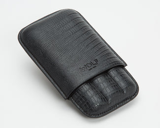 Wolf Cigar Case Blake 3 Piece Black Teju Lizard