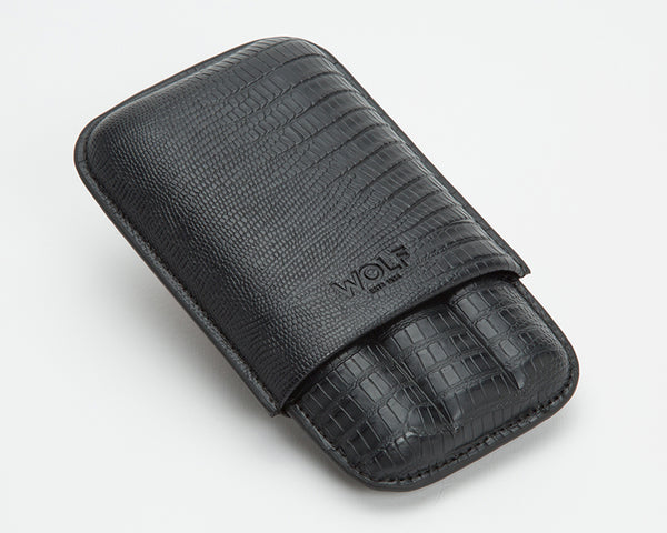 Wolf Cigar Case Blake 3 Piece Black Teju Lizard